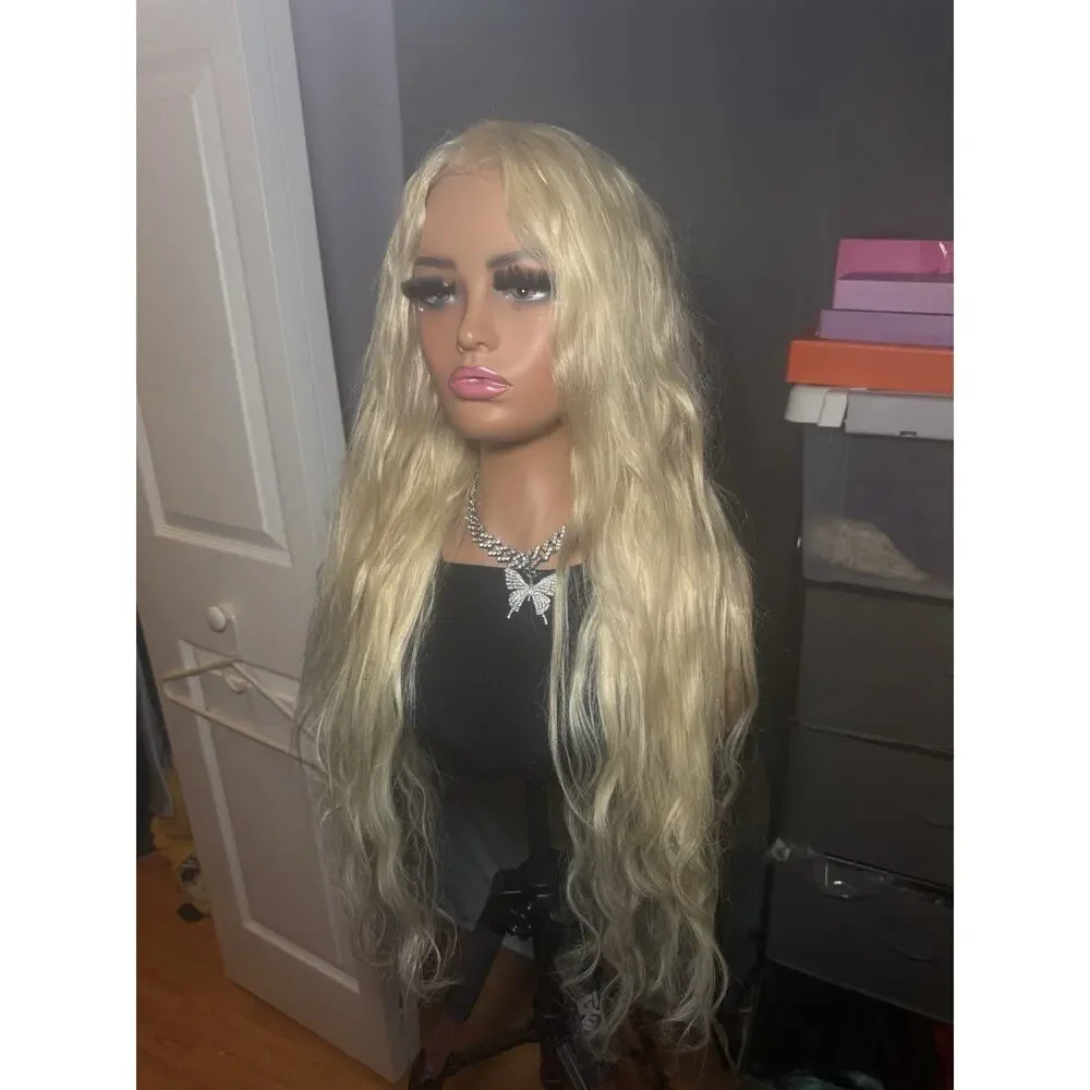 Human Hair Wig 13x6 Lace Front Platinum Blonde Long Wavy